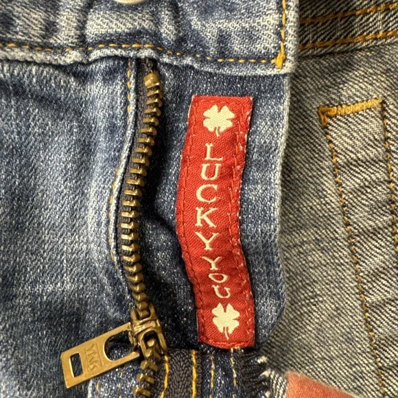 Lucky Brand Abbey Bermuda Shorts Women 6 28 Blue Denim Embroidered Frayed Hem - Picture 4 of 16